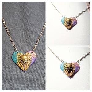 Gold Skull Heart Pendant Necklace